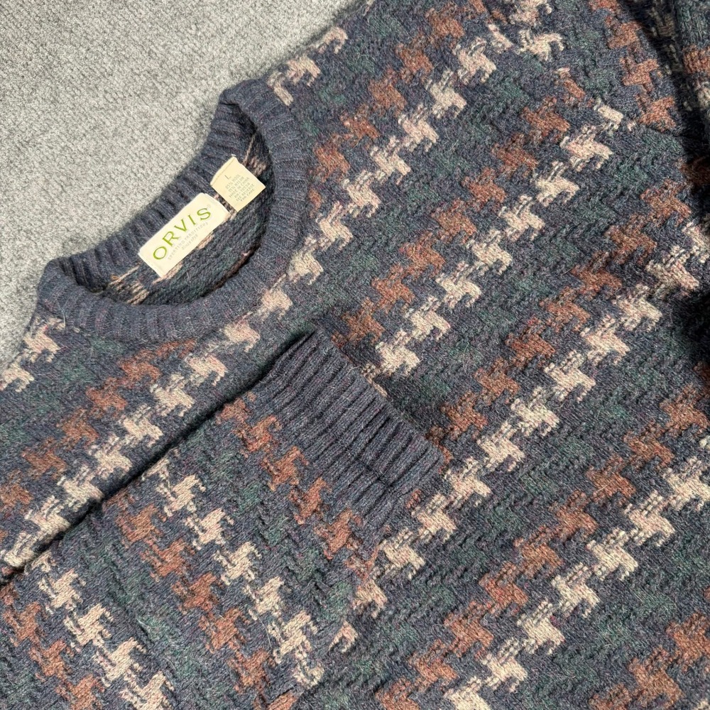 Vintage Orvis Wool Sweater Mens L Dog Pattern Hunting Crewneck #4346